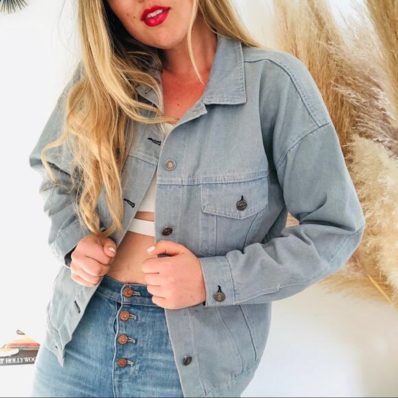 VINTAGE HENGSHENG Light Soft Blue Denim Button Front Jean Jacket Small - Picture 3 of 8